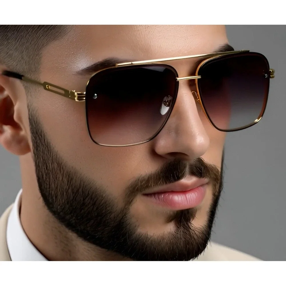 Square Fashion Sunglasses Gold Frame Gray Gradient Lens Fashion Shades Classic